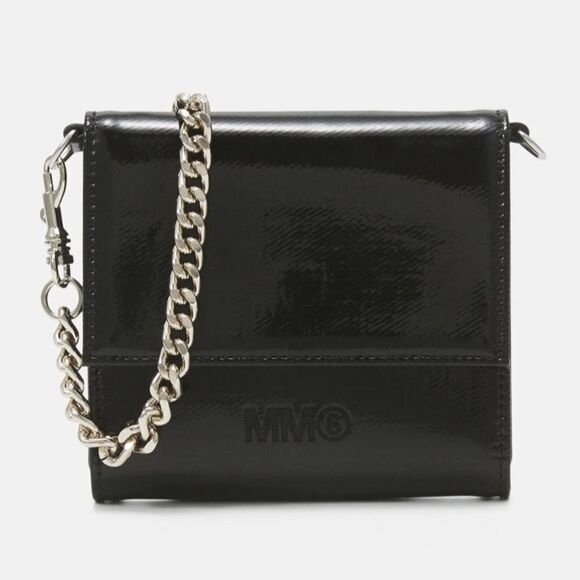 MM6 Maison Margiela Logo Black Folding Small Wallet On A Chain - Picture 1 of 16